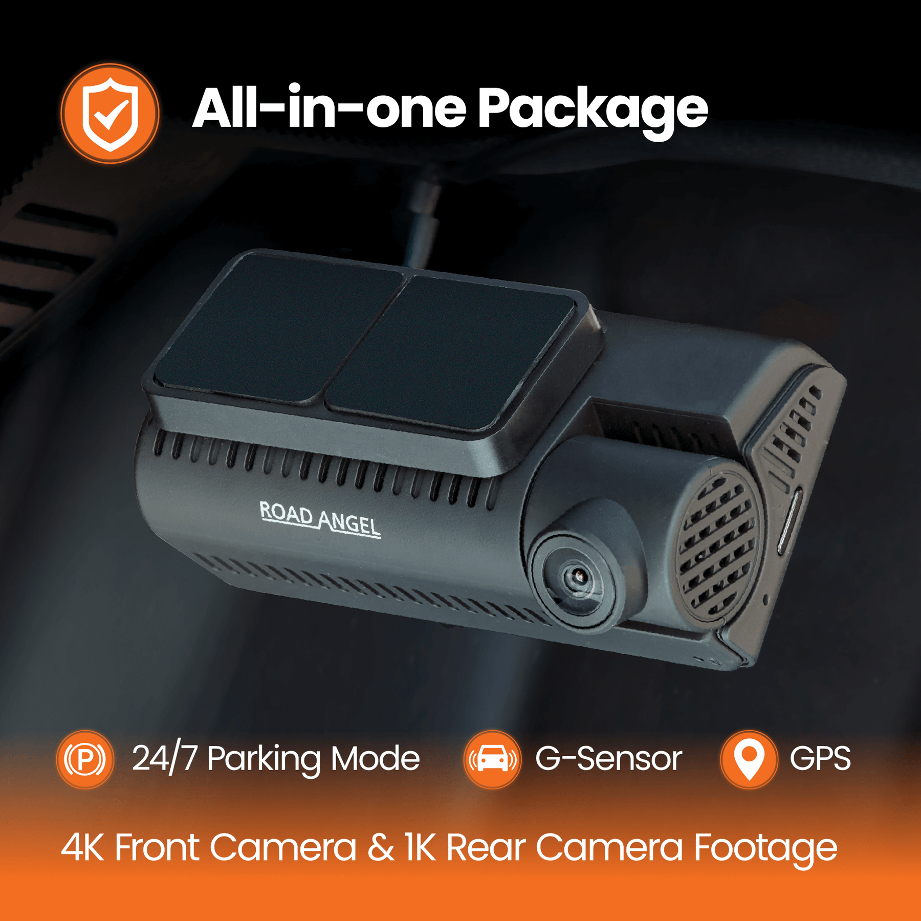 New- Road Angel Halo Ultima 4K Dual Dash Cam with 64GB SD Card & Hardwiring Kit Bundle