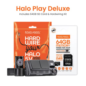 New- Road Angel Halo Play 4K Single Dash Cam with 3.2" Screen, Parking Mode & Quick Release mounting With 64GB SD Card & Hardwiring Kit Bundle