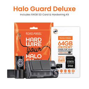 New- Road Angel Halo Guard 2K 1 channel Dash Cam with Parking Mode & Quick Release mounting With 64GB SD Card & Hardwiring Kit Bundle